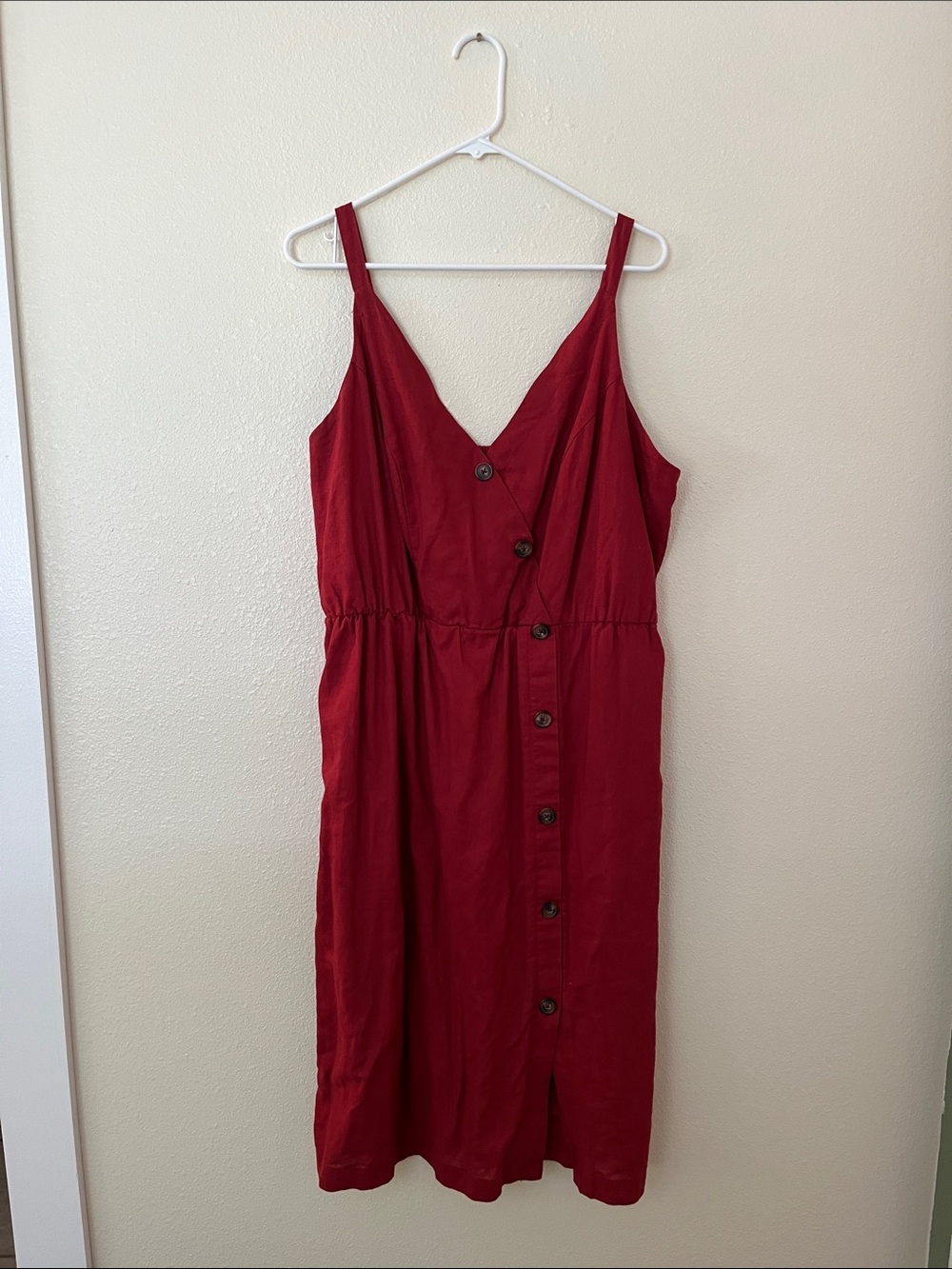 Maurices Red Button-Front Midi Dress with V-Neck